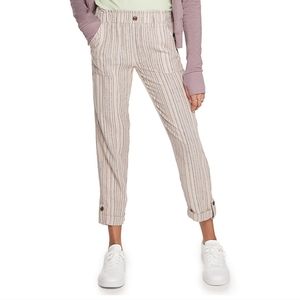 NWT Juniors SO Tapered Leg Linen Pants, Nat Stripe